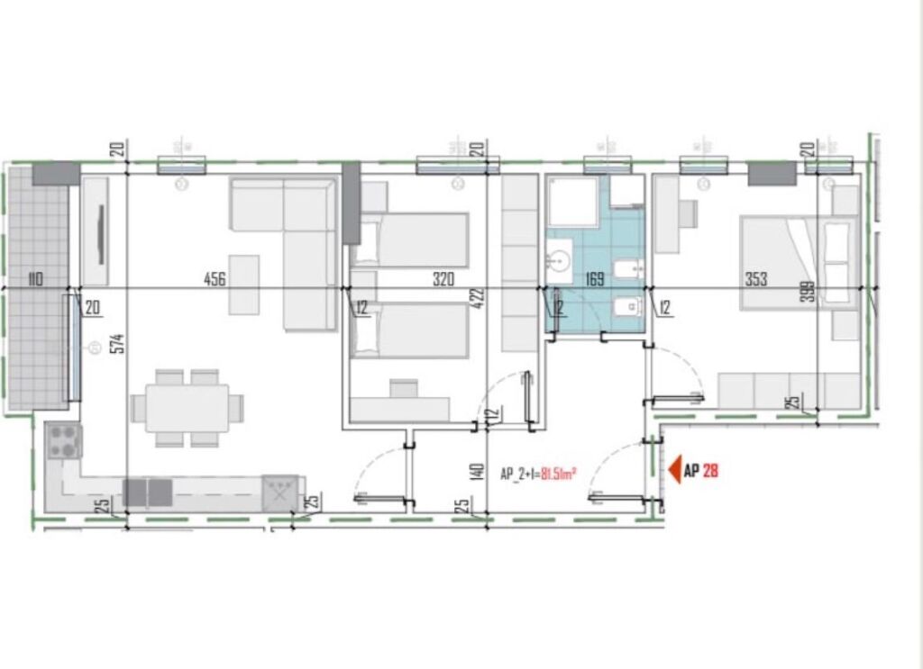 Shitet apartamant 2+1 La Viola Residence 2 Paskuqan