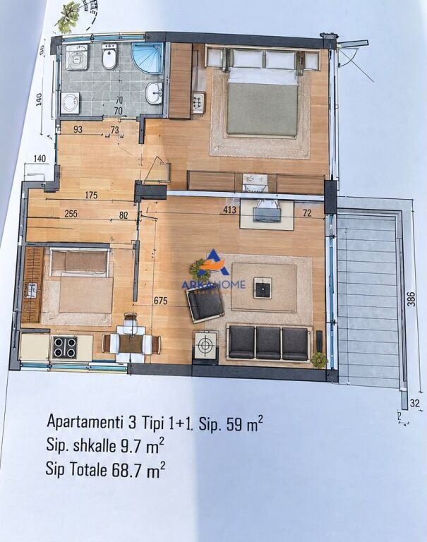 SHITET APARTAMENT 1+1+BALLKON "MALI I ROBIT" 72.000 EURO