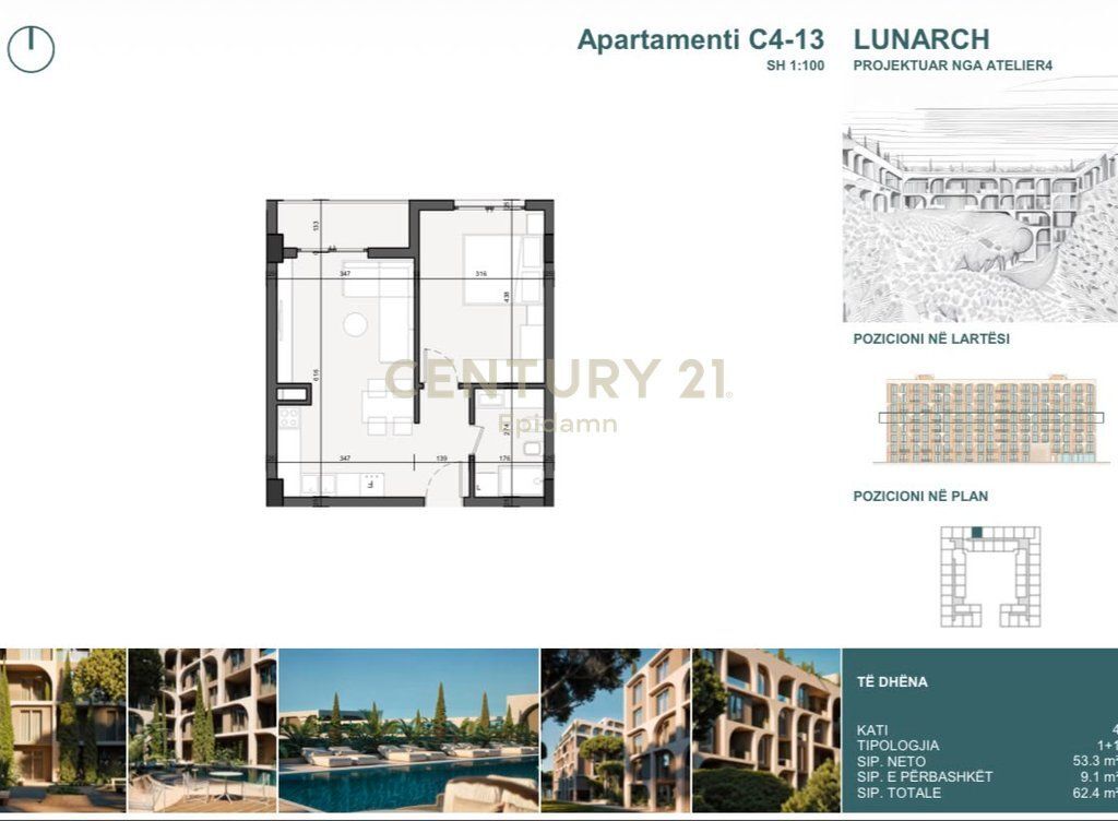 EXCLUSIVE ! Apartament 1+1 për shitje në Lunarch Residence Mali i Robit ! 74,400 €