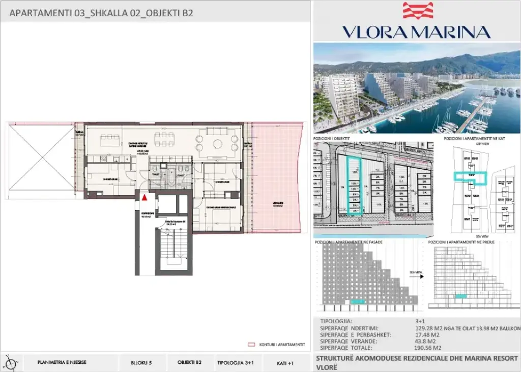 3+1 Apartment for Sale in Vlora Marina, Building B2, Floor 1