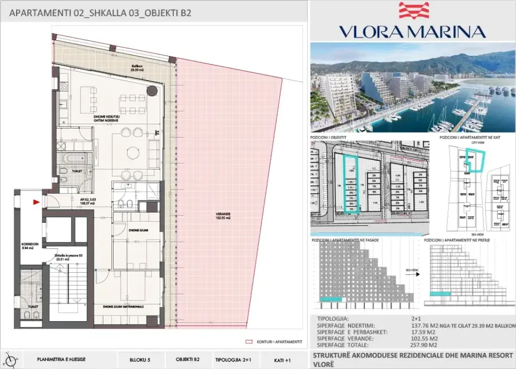 Apartment 2+1 for Sale in Vlora Marina, Building B2, Floor 1