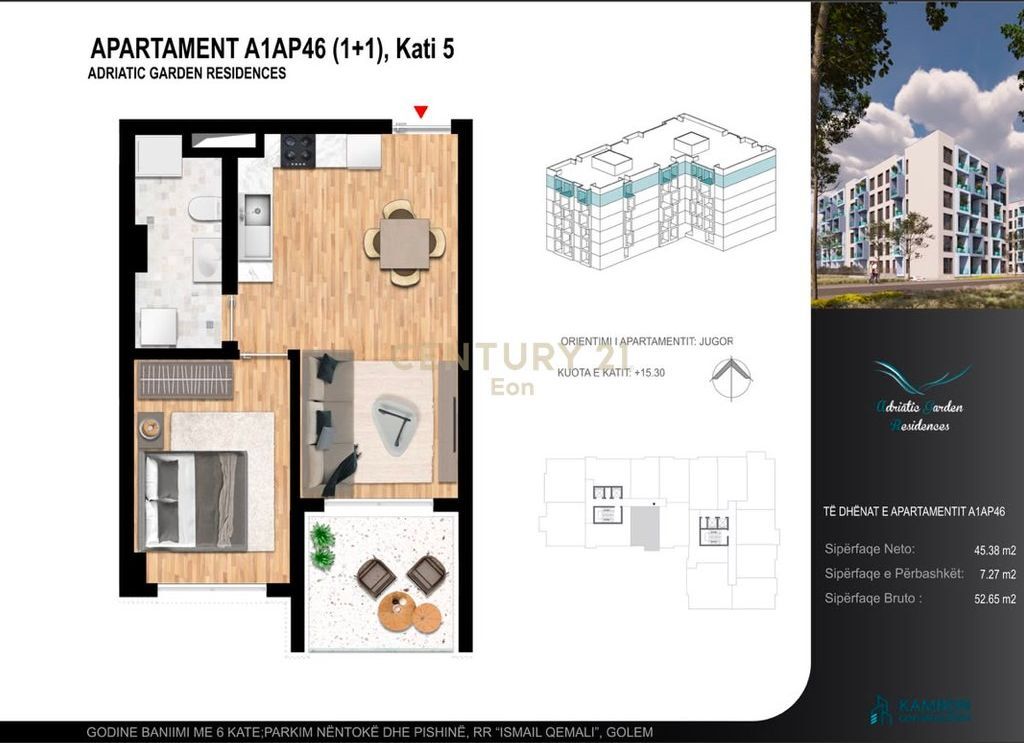 APARTAMENT 1+1 ME PAMJE PISHNE ,PER SHITJE TEK "ADRIATIK GARDEN" NE GOLEM !