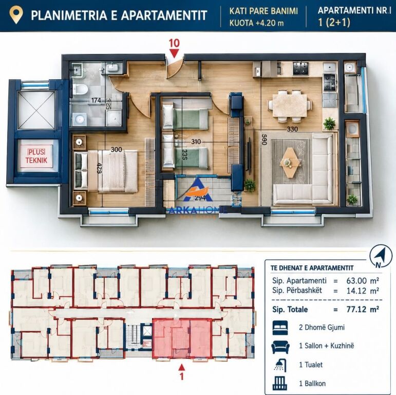 IN VENDITA APPARTAMENTO 2+1 "RIVERSIDE KOTARJA, PASKUQAN" 7.712.000 LEKE