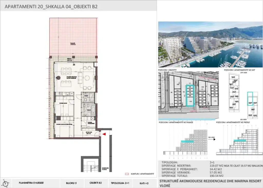 Apartment 2+1 for Sale in Vlora Marina, Building B2, Floor 5
