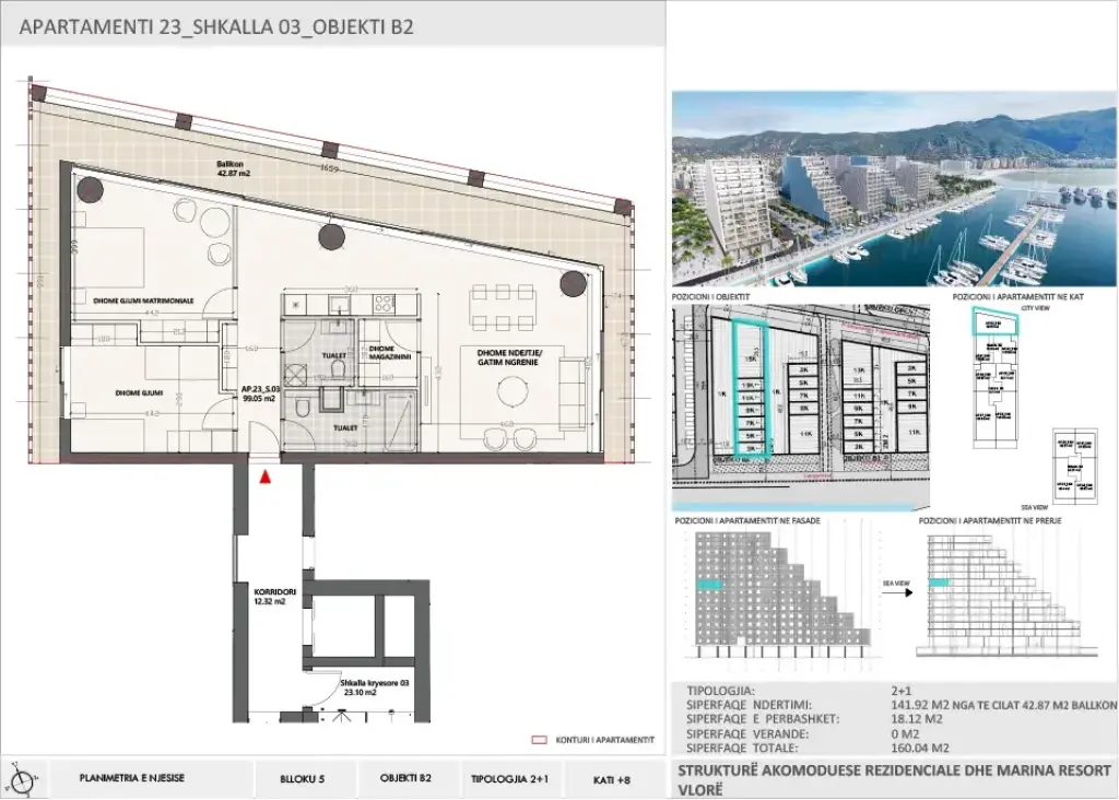 Apartment 2+1 for Sale in Vlora Marina, Building B2, Floor 8