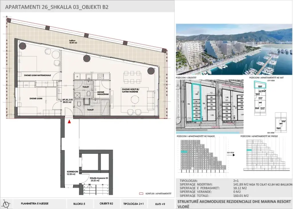 Apartment 2+1 for Sale in Vlora Marina, Building B2, Floor 9