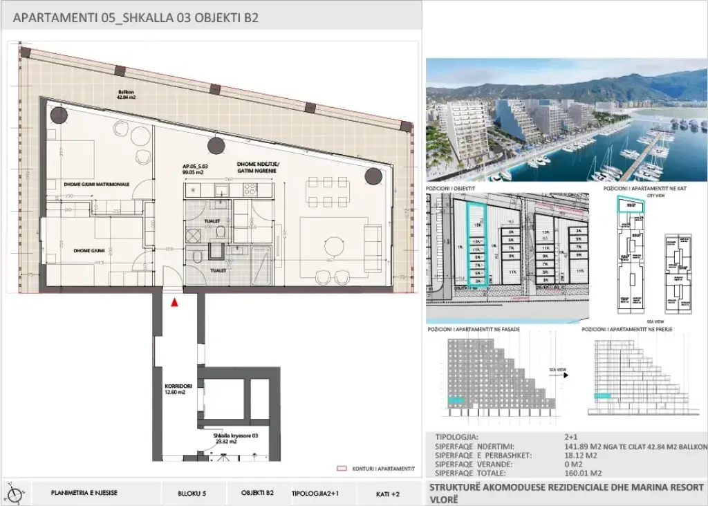 Apartment 2+1 for Sale in Vlora Marina, Building B2, Floor 2