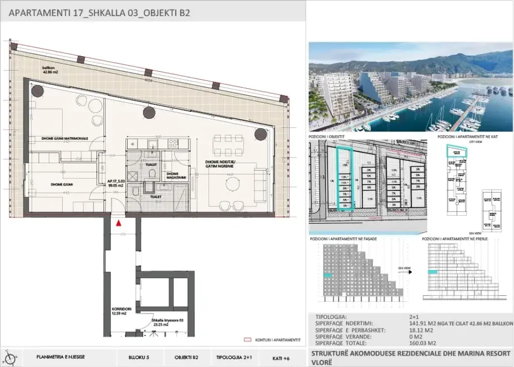 Apartment 2+1 for Sale in Vlora Marina, Building B2, Floor 6