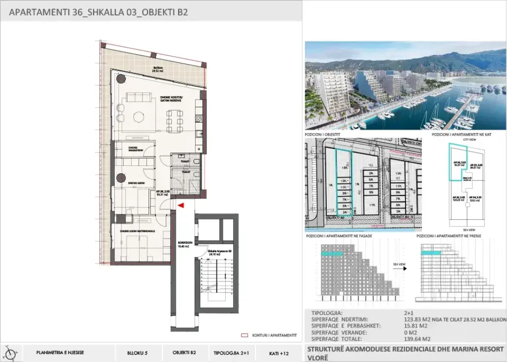 Apartment 2+1 for Sale in Vlora Marina, Building B2, Floor 12