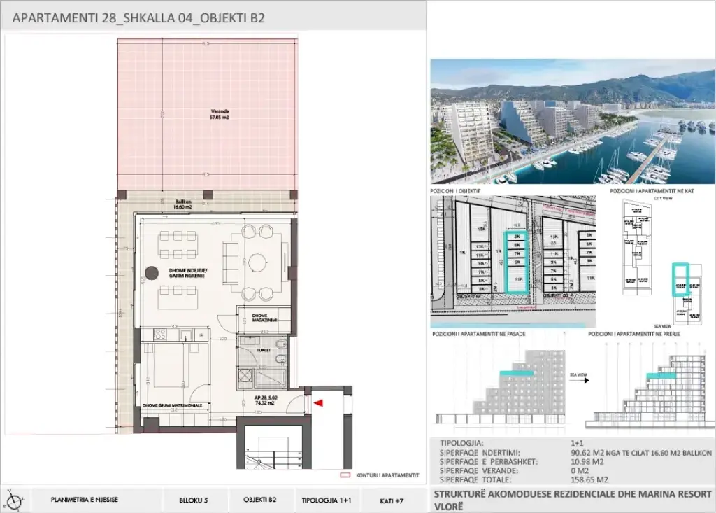 Apartment 1+1 for Sale in Vlora Marina, Building B2, Floor 7