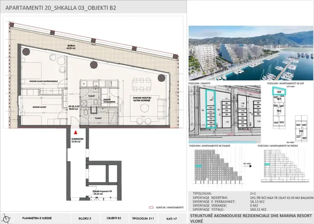 Apartment 2+1 for Sale in Vlora Marina, Building B2, Floor 7
