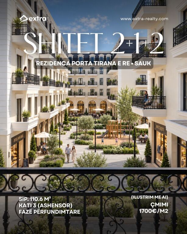 SHITET APARTAMENT 2+1+2  SAUK , RESIDENCA PORTA TIRANA E RE