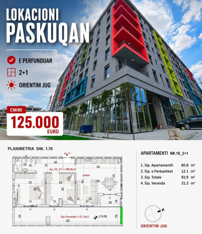 Shitet Apartamet 2+1 Paskuqan