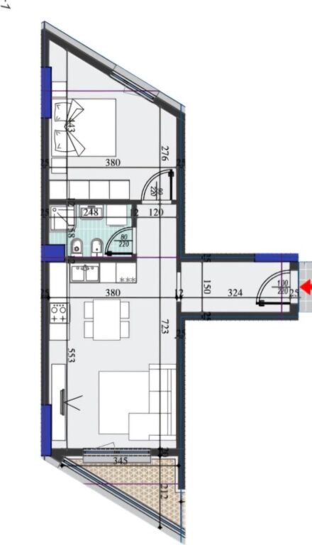 Apartment 1+1+Balcony for sale at Colonnade Residence, Dritan Hoxha Street, Laprake, former Customs, Zogu i Zi.