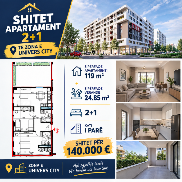SHITET APARTAMENT 2+1 TE ZONA E UNIVERS CITY,TIRANË
