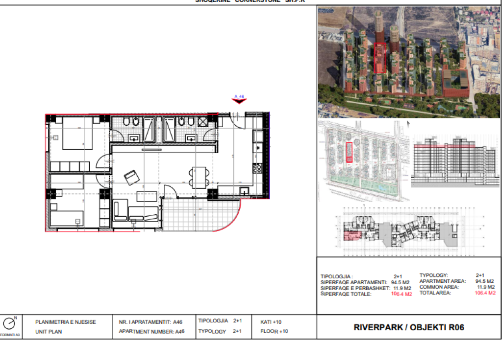 Shitet, Apartament 2+1 River Park Residence, Unaza e Re.