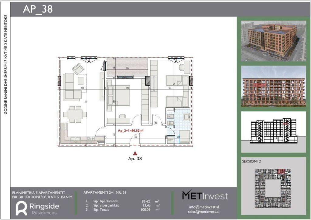 Apartament 2+1 për shitje