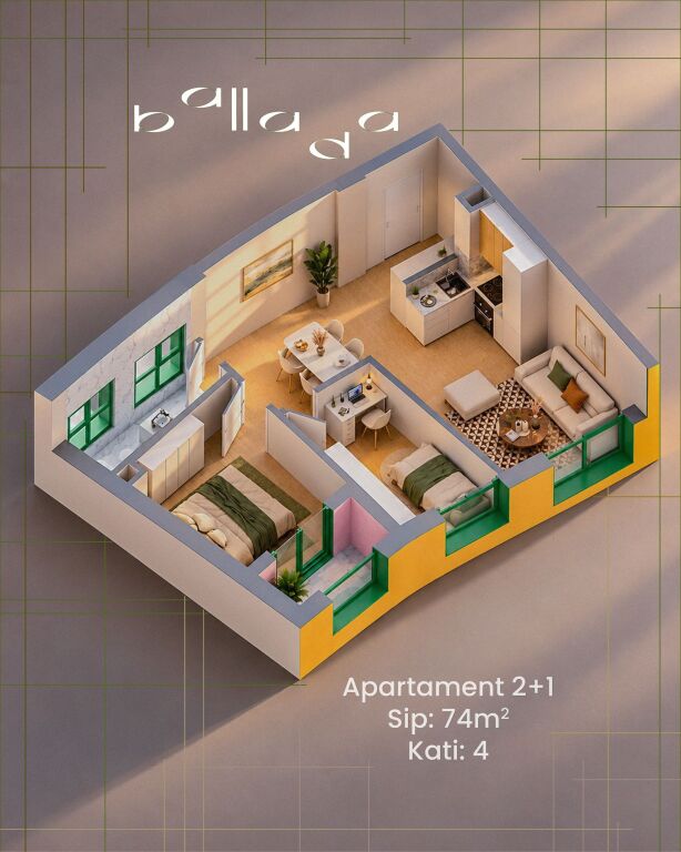 Apartament 2+1 ne Ballada Residence