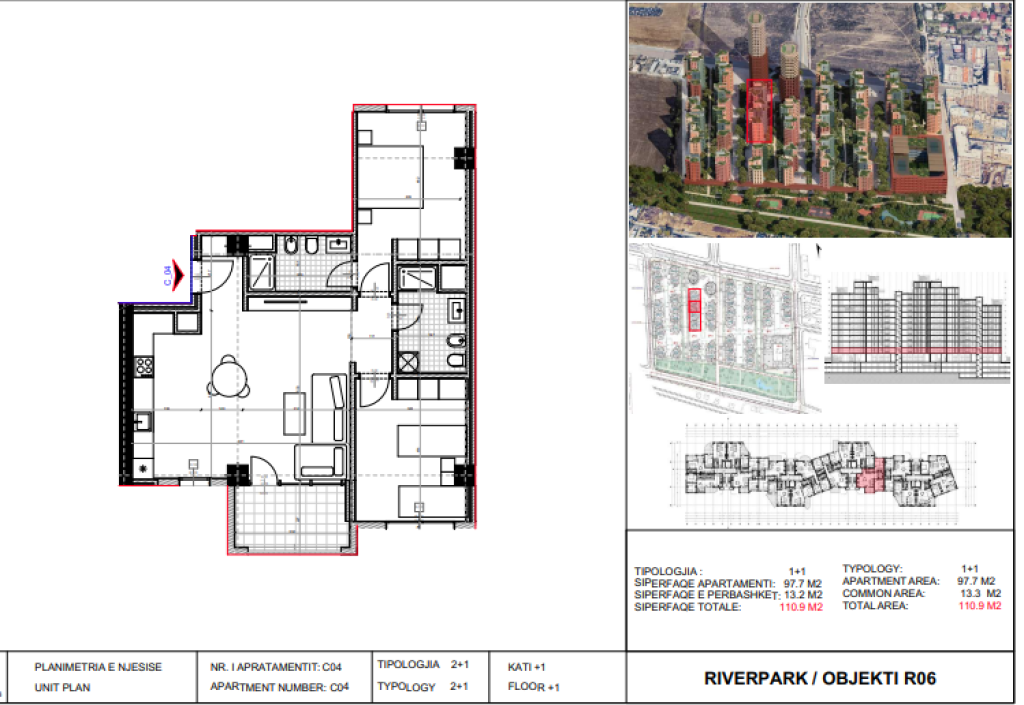 Shitet, Apartament 2+1 River Park Residence, Unaza e Re.
