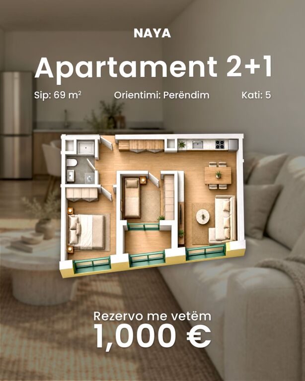 Apartament 2+1 | Rezervo me 1000 euro