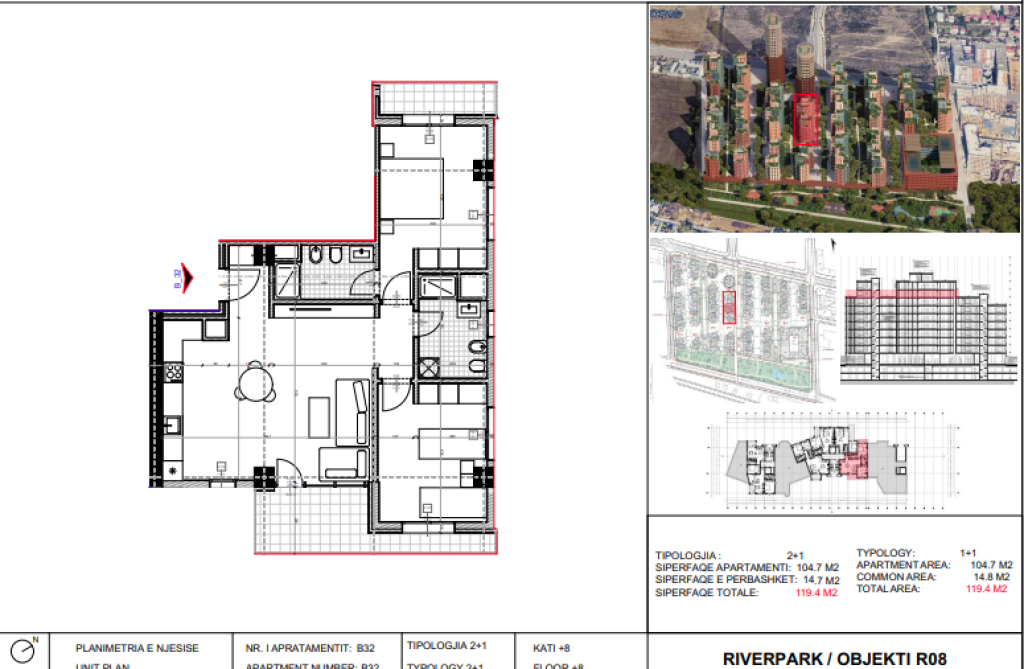 Shitet, Apartament 2+1 River Park Residence, Unaza e Re.