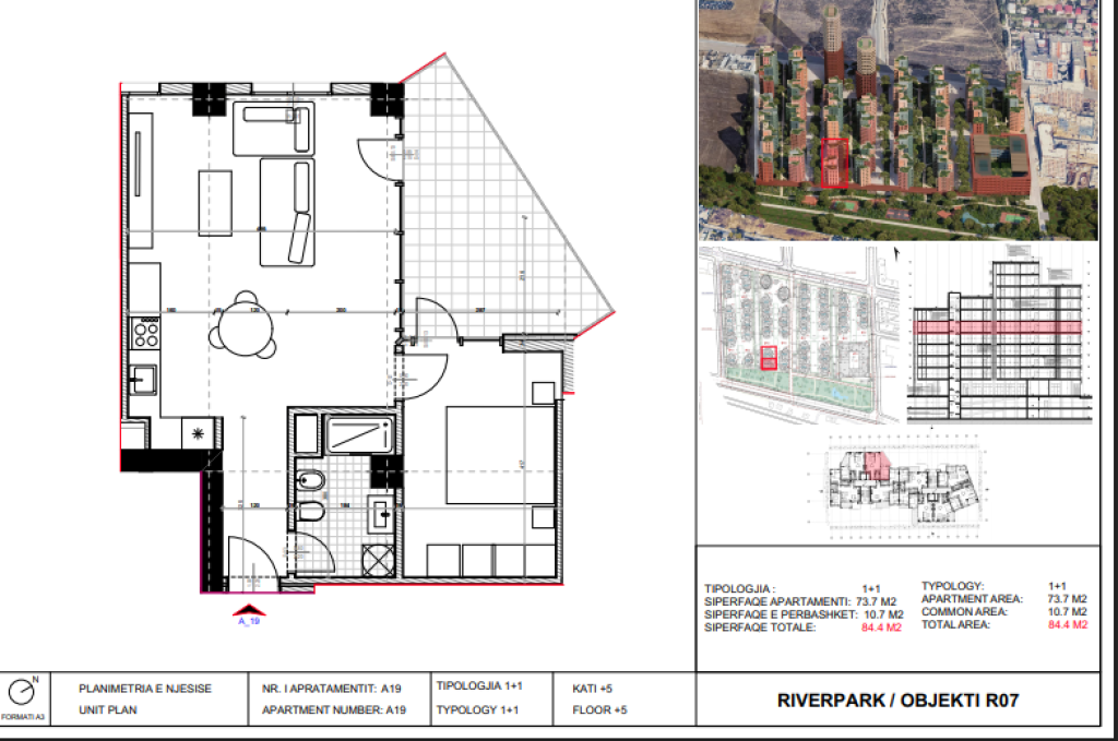 Shitet, Apartament 1+1 River Park Residence, Unaza e Re.
