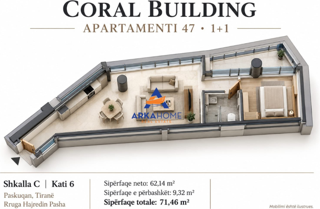 SHITET APARTAMENT 1+1+BALLKON "CORAL BUILDING, PASKUQAN" CMIMI SIPAS KERKESES