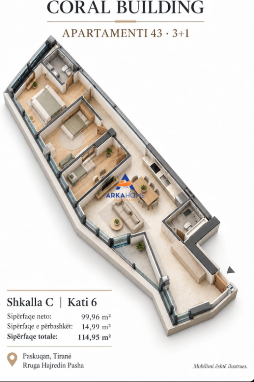 SHITET APARTAMENT 3+1+BALLKON "CORAL BUILDING, PASKUQAN" CMIMI SIPAS KERKESES