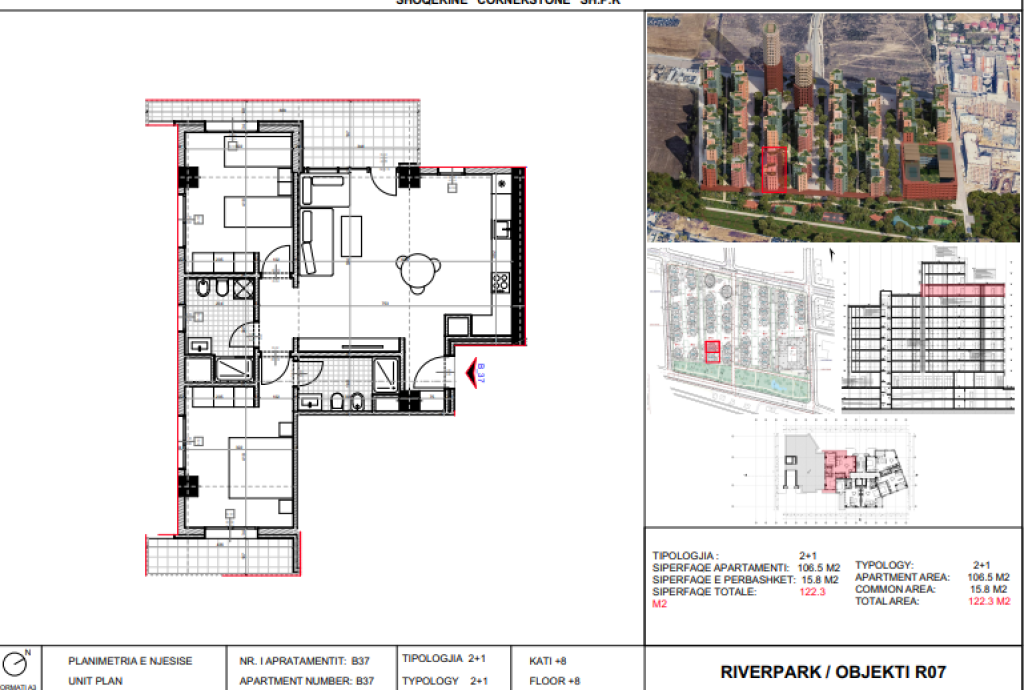 Shitet, Apartament 2+1 River Park Residence, Unaza e Re.