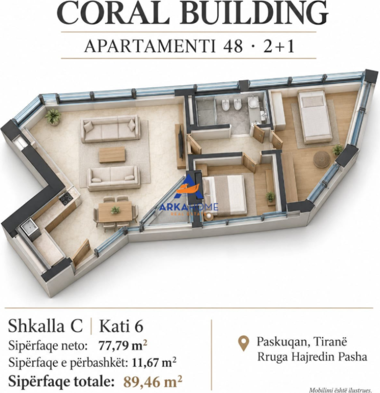 SHITET APARTAMENT 2+1 "CORAL BUILDING, PASKUQAN" CMIMI SIPAS KERKESES
