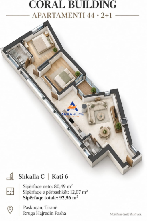 SHITET APARTAMENT 2+1+BALLKON "CORAL BUILDING, PASKUQAN" CMIMI SIPAS KERKESES