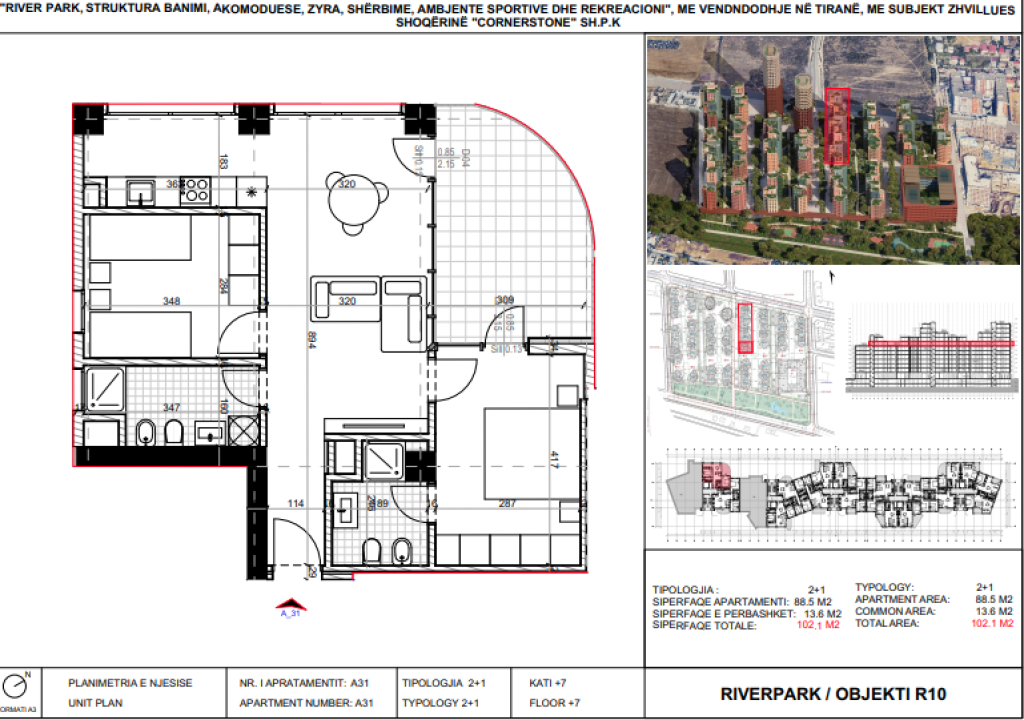 Shitet, Apartament 2+1 River Park Residence, Unaza e Re.