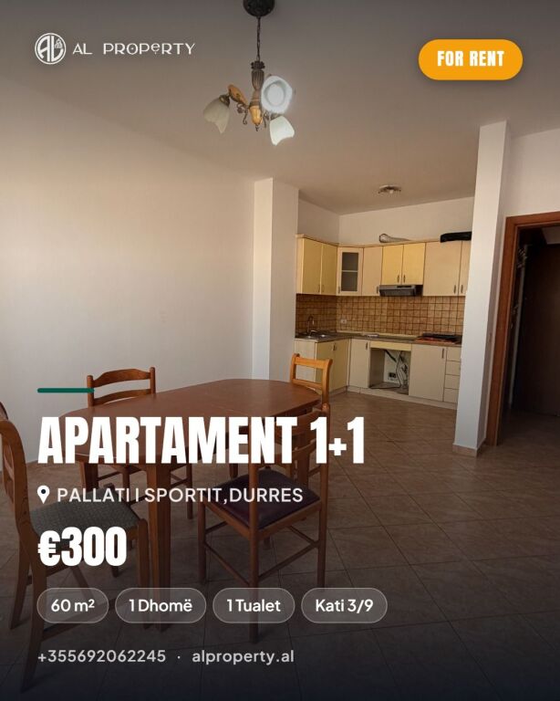 Appartamento 1+1 in affitto 300€/Mese, presso il Palazzo dello Sport, Durrës