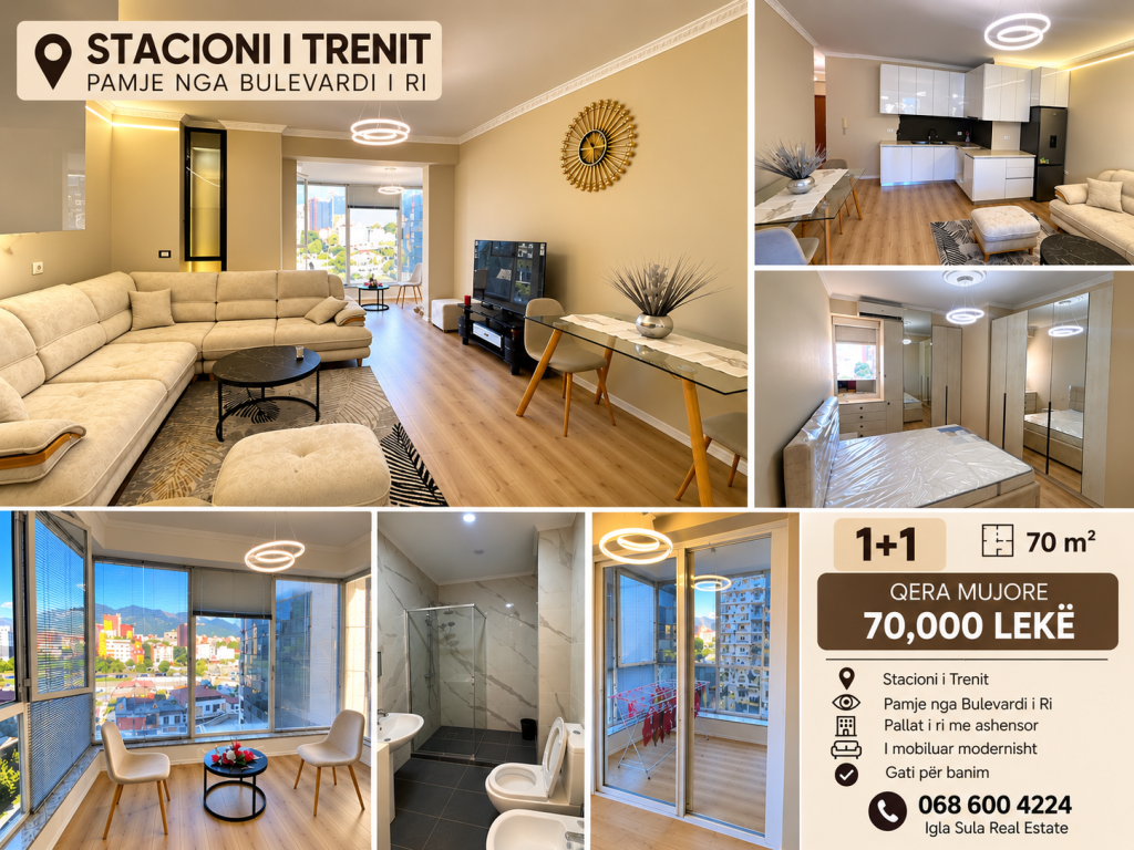 Jepet me qera apartament 1+1 te Stacioni Trenit