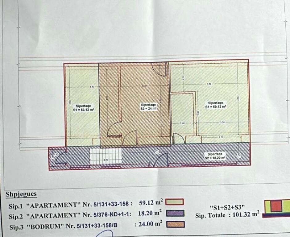 Okazion!! Apartament 2+1+2 ne shitje te stadiumi dinamo 101 m2 neto/27 milion leke