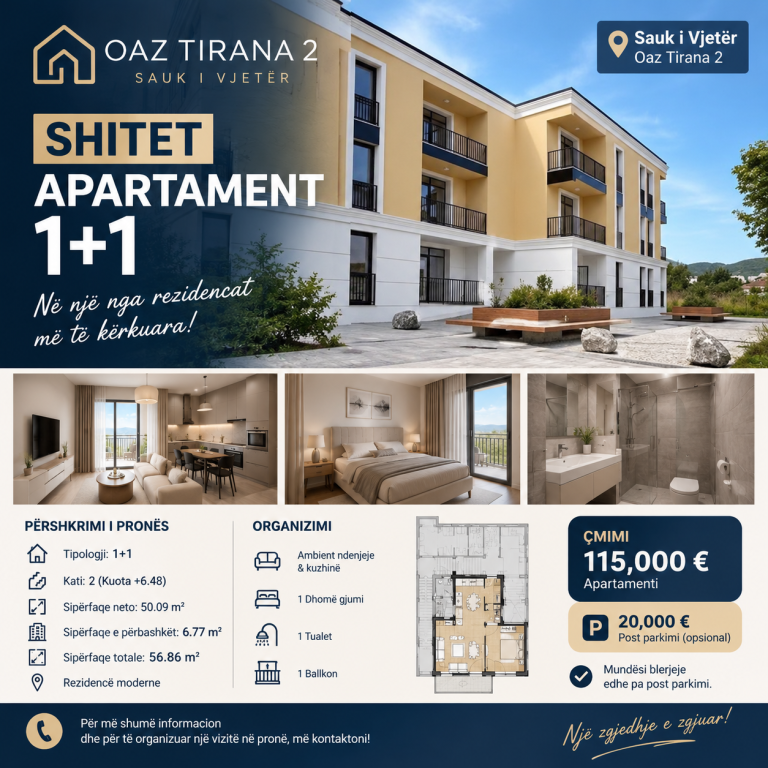 🏡 SHITET APARTAMENT 1+1 | OAZ TIRANA 2