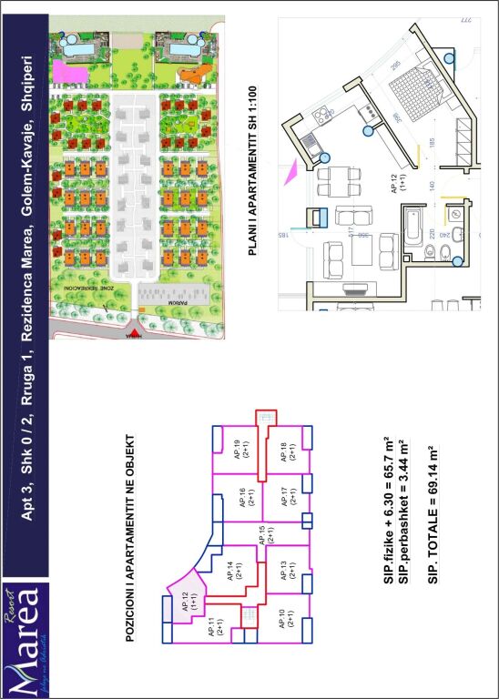 Apartament 1+1 në Marea Resort | 65.7 m² | €140,000 | Qerret