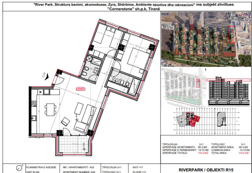Shitet, Apartament 2+1 River Park Residence, Unaza e Re.