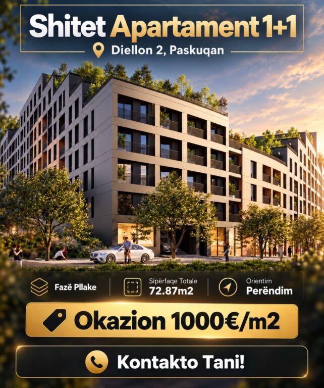 🏡 SHITET APARTAMENT 1+1 – DIELLON 2, PASKUQAN!