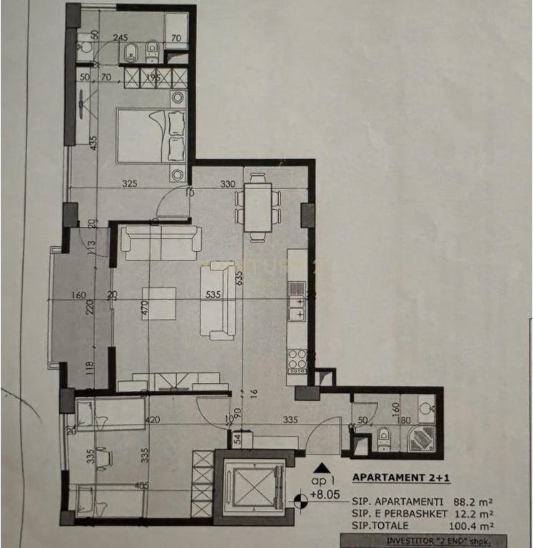 Apartament 2+1+2+garazh prane Inxhinierise se Ndertimit