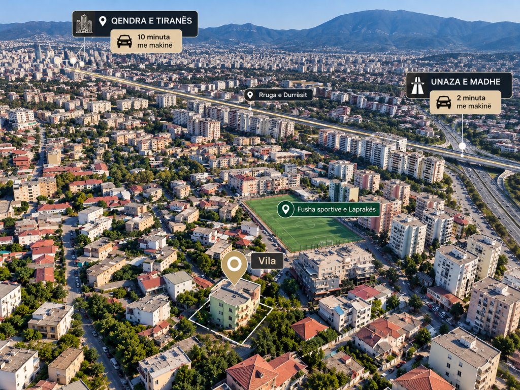 Jepet për Qira, Vilë/Godinë 3-Katëshe. Fusha e Sportit në Laprakë    