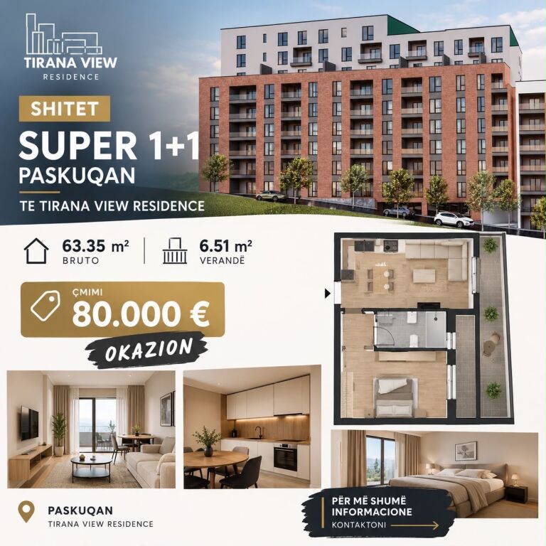 🏡 SHITET SUPER 1+1 – TIRANA VIEW RESIDENCE, PASKUQAN