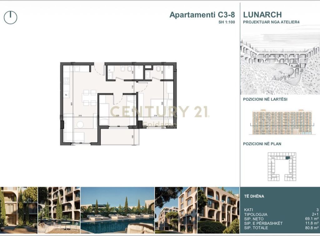 ESCLUSIVO ! Appartamento 2+1 in vendita a Lunarch Residence Mali i Robit ! 97,200 €