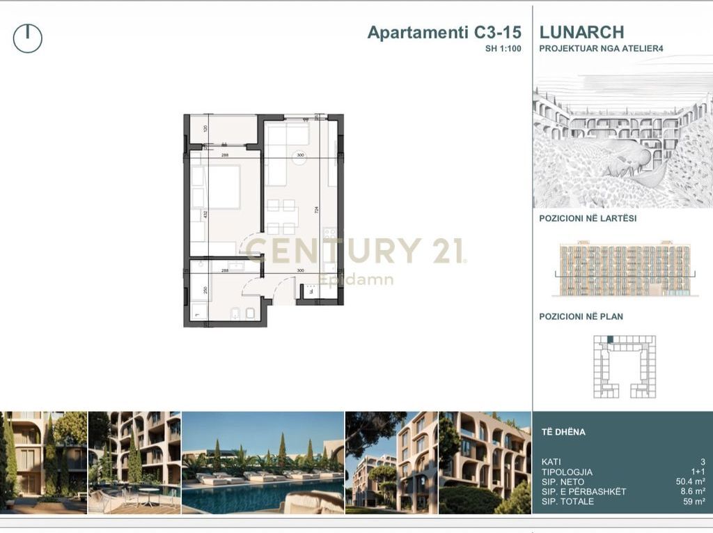 ESCLUSIVO! Appartamento 1+1 con veranda in vendita a Lunarch Residence Mali i Robit! 70,800 €