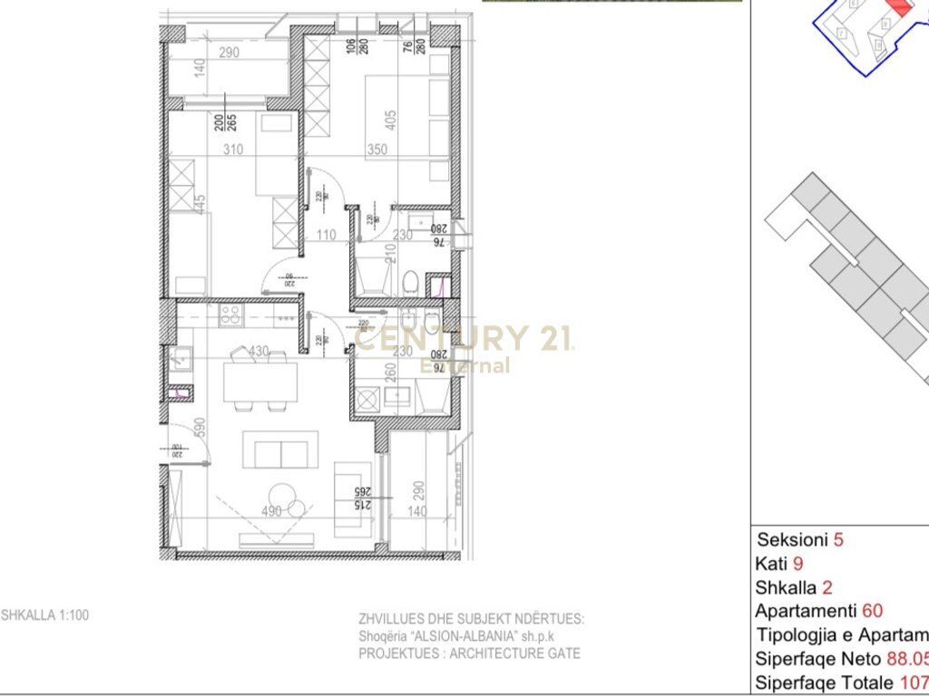 Apartament 2+1 per shitje Riverside Residence