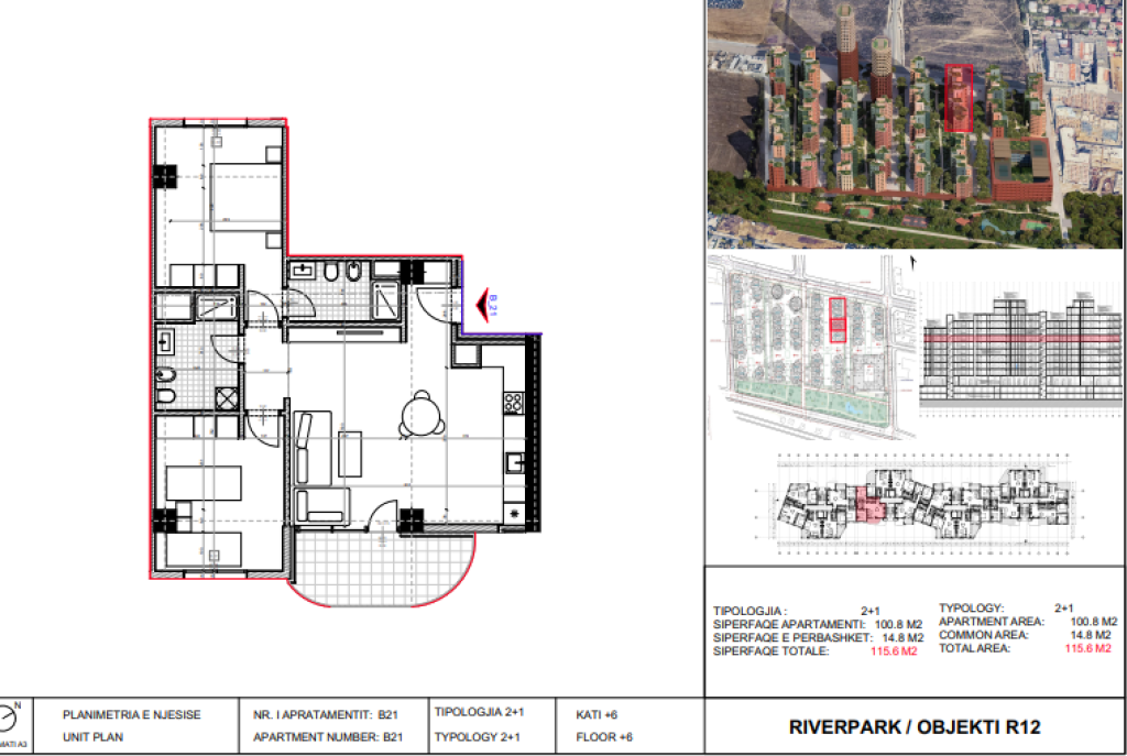 Shitet, Apartament 2+1 River Park Residence, Unaza e Re.
