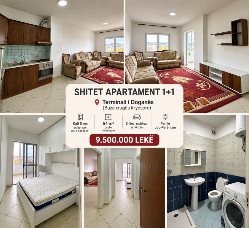 SHITET APARTAMENT 1+1 Ish Dogana ne rruge Kryesore