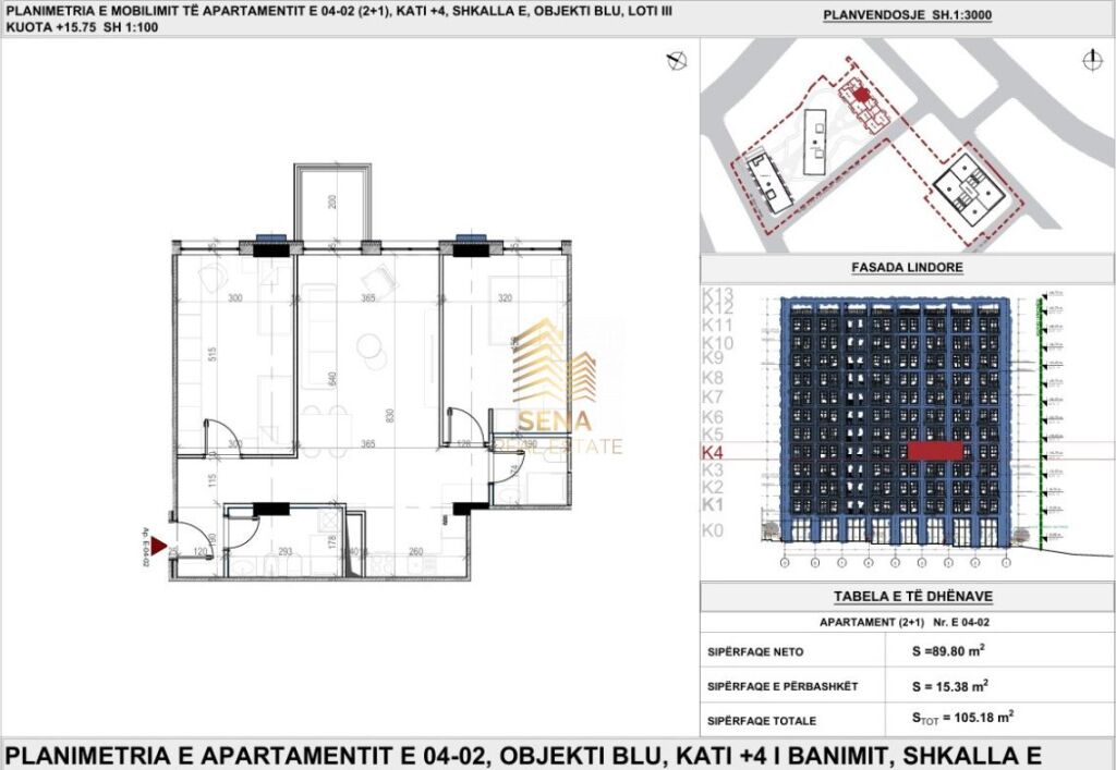 Shitet, Apartament 2+1+2WC+Blk, Ish Profarma – Xhamllik-Dara Residence , 2000€/m