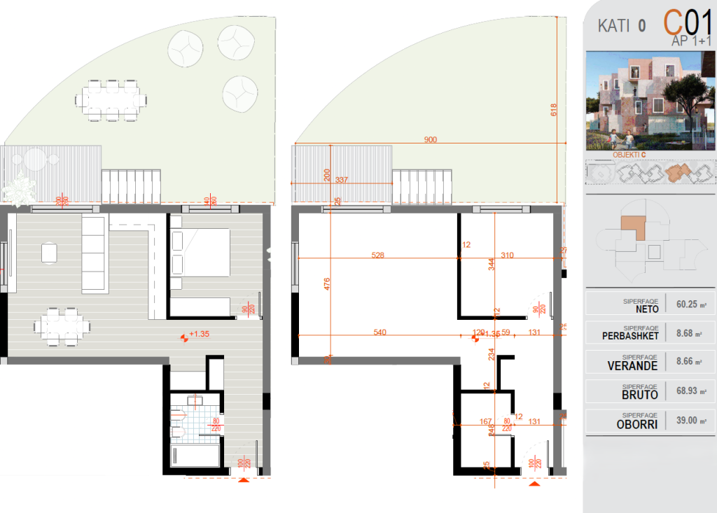 Shitet Apartament 1+1 Me Oborr Gjiri i Lalzit