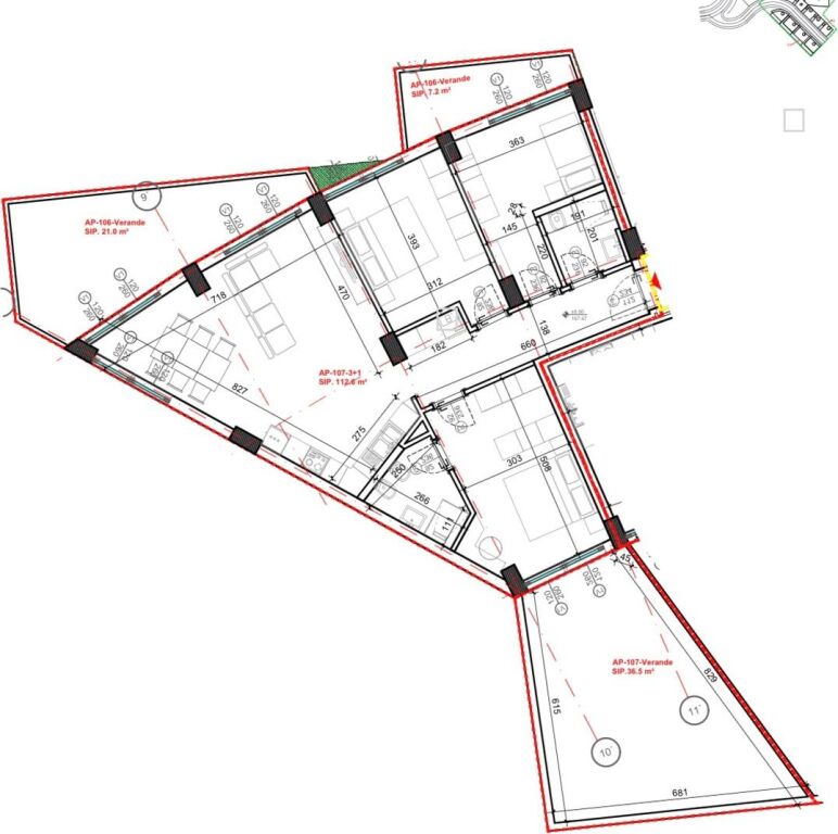 SHITET APARTAMENT 3+1+2 ME VERANDË – KODRA E DIELLIT 2 LINDJE